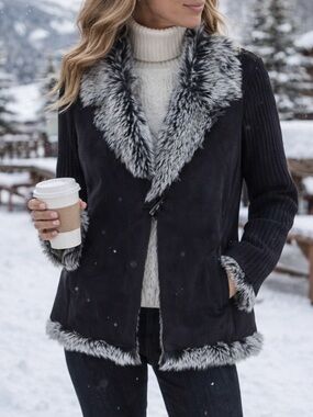 Montanaco Faux Fur Trim Jacket Aspen Après Ski Luxe Cozy Shearling Style Coat L